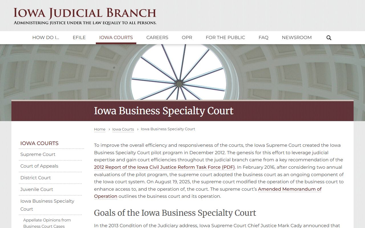 Iowa Business Specialty Court page serving Polk County court records users