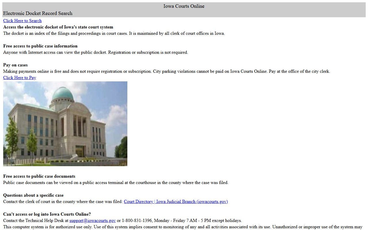 Iowa Courts Online public docket landing page for Polk County court records