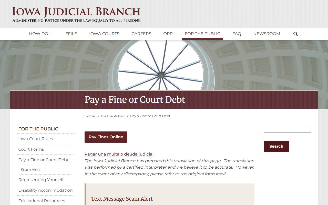 Iowa Judicial Branch pay a fine page tied to Polk County court dockets